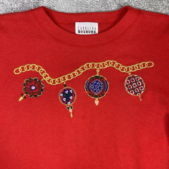 Carolina Colours Sweater Women’s Medium Red Crew Neck Long Sleeve Christmas - Picture 3 of 8